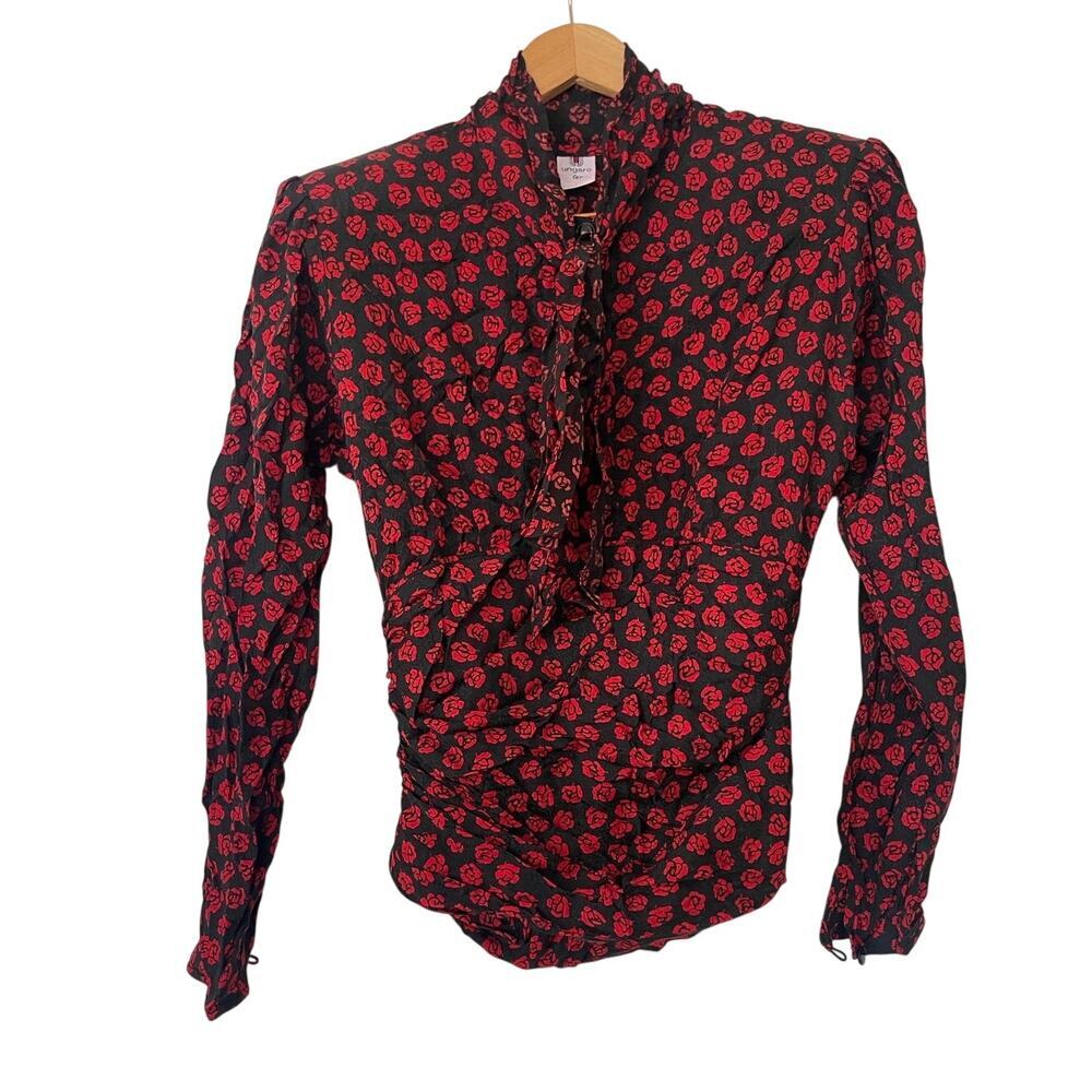 Ungaro Ter Vintage Black and Red Ruched Waist Rose Print Top • Size 12/46